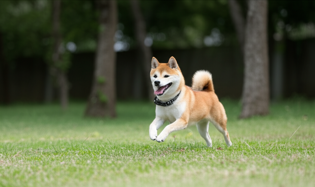 Contoh Prompt Membuat Gambar Anjing Shiba Inu berlari di taman menggunakan AI Stable Diffusion