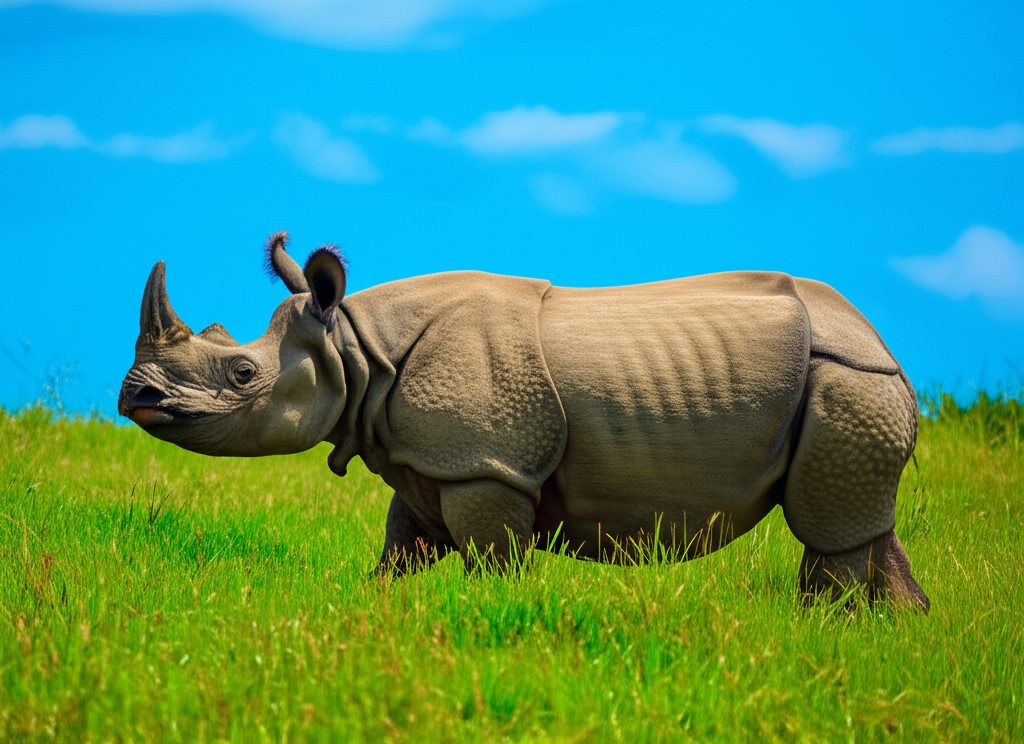 Contoh Prompt Membuat Gambar Badak bercula satu berjalan gagah menggunakan AI Stable Diffusion