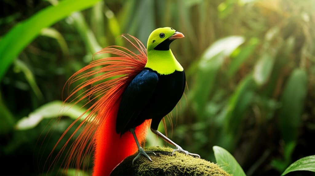 Contoh Prompt Membuat Gambar Burung cendrawasih menari di hutan menggunakan AI Stable Diffusion Contoh Prompt Membuat Gambar Burung cendrawasih menari di hutan menggunakan AI Stable Diffusion