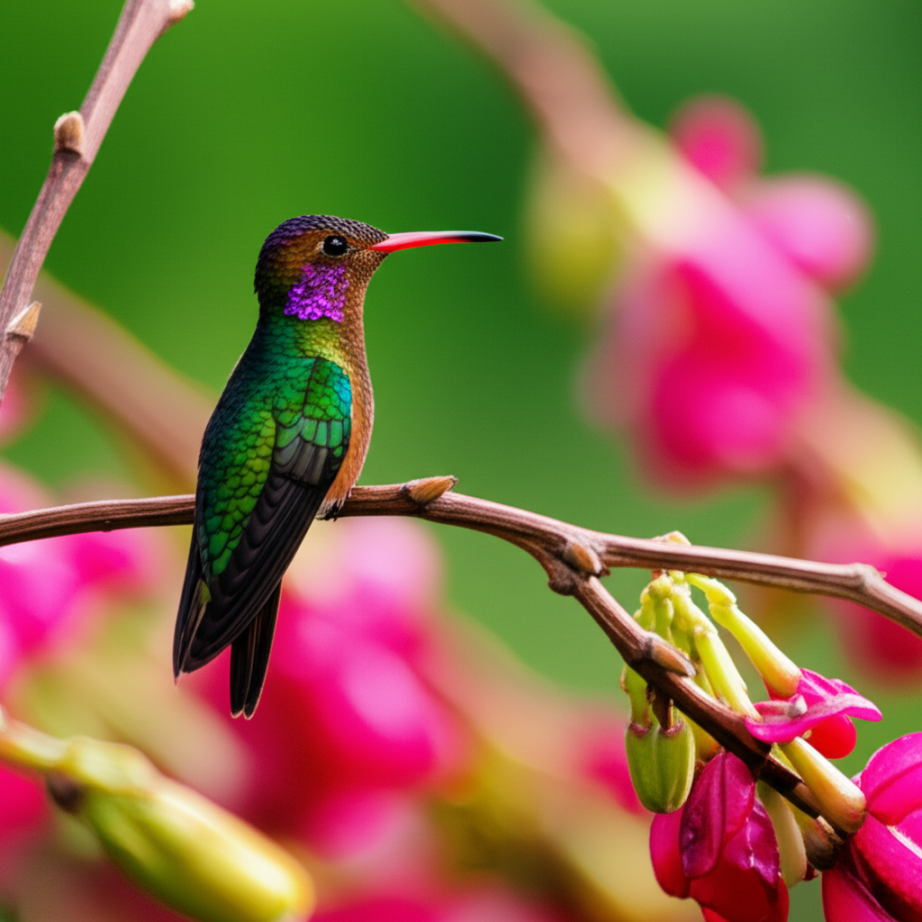 Contoh Prompt Membuat Gambar Burung kolibri hinggap di bunga menggunakan AI DALL·E 3 Contoh Prompt Membuat Gambar Burung kolibri hinggap di bunga menggunakan AI DALL·E 3