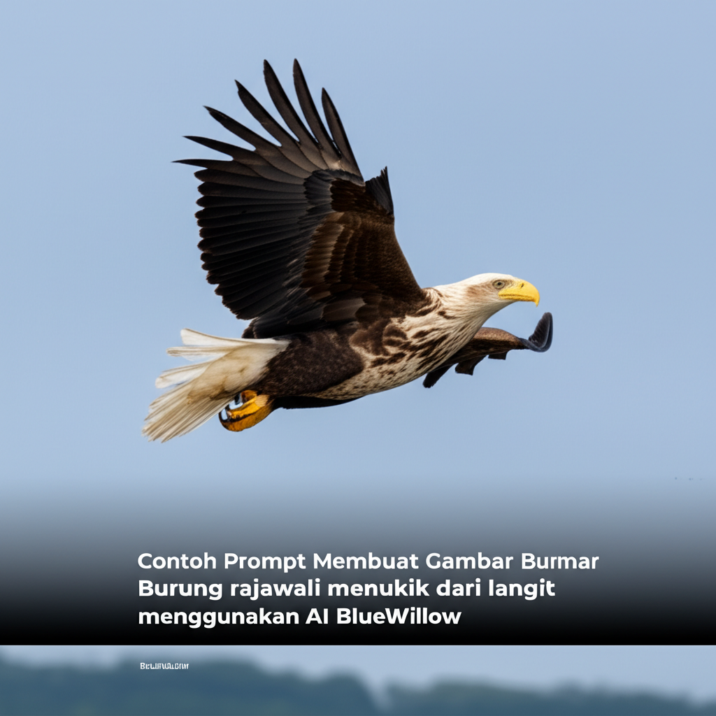Contoh Prompt Membuat Gambar Burung rajawali menukik dari langit menggunakan AI BlueWillow