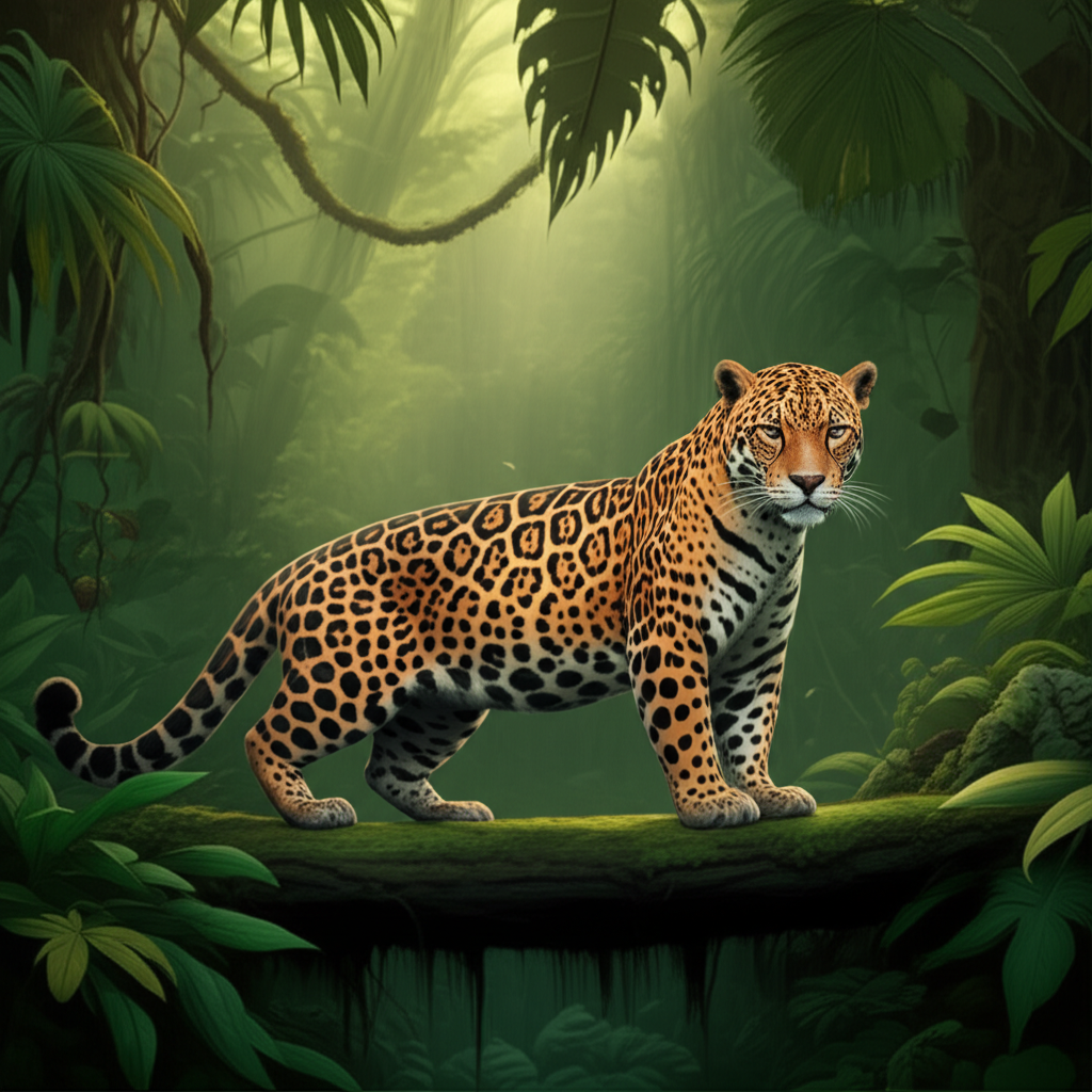 Contoh Prompt Membuat Gambar Jaguar bersembunyi di hutan hujan menggunakan AI Leonardo AI