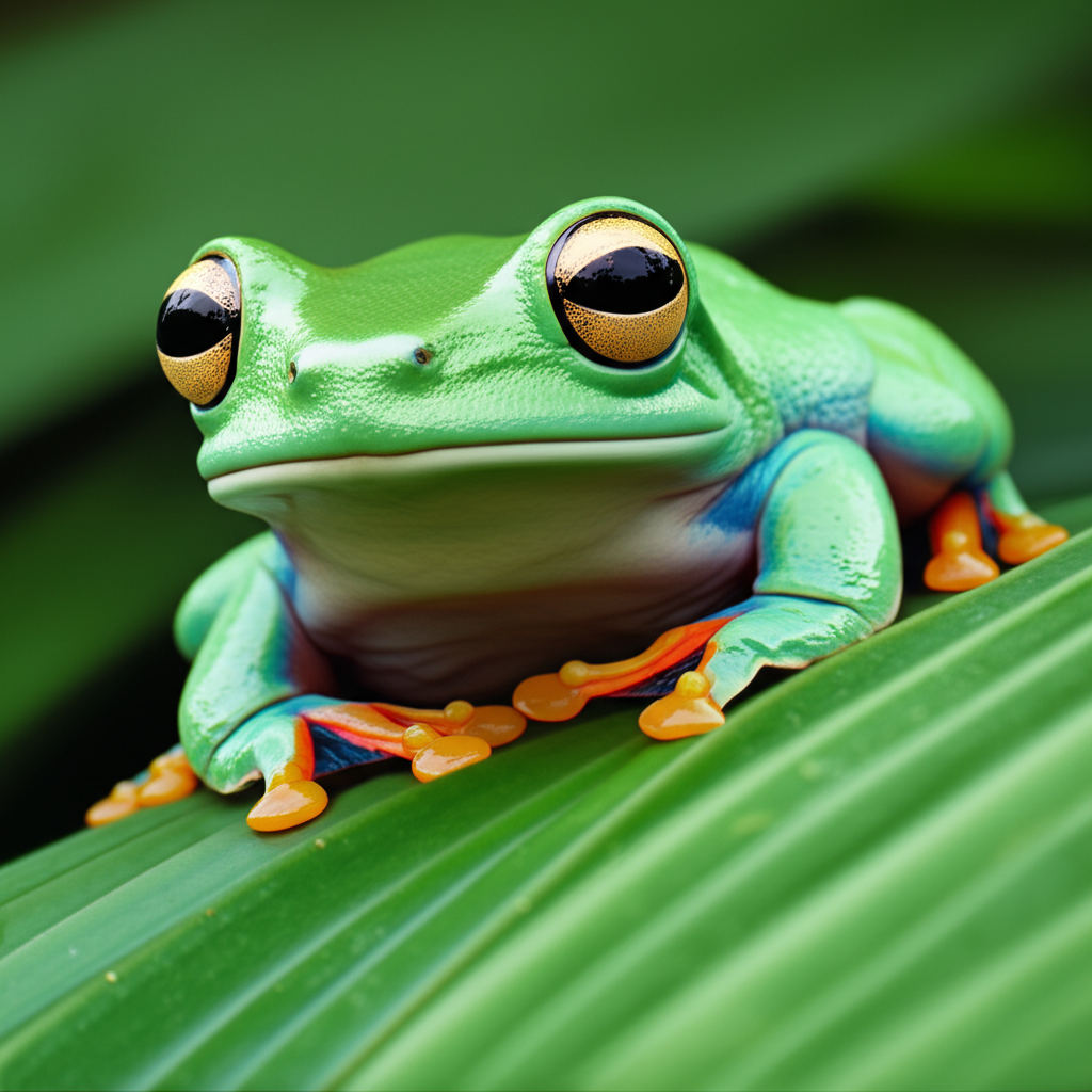 Contoh Prompt Membuat Gambar Katak hijau di atas daun menggunakan AI BlueWillow