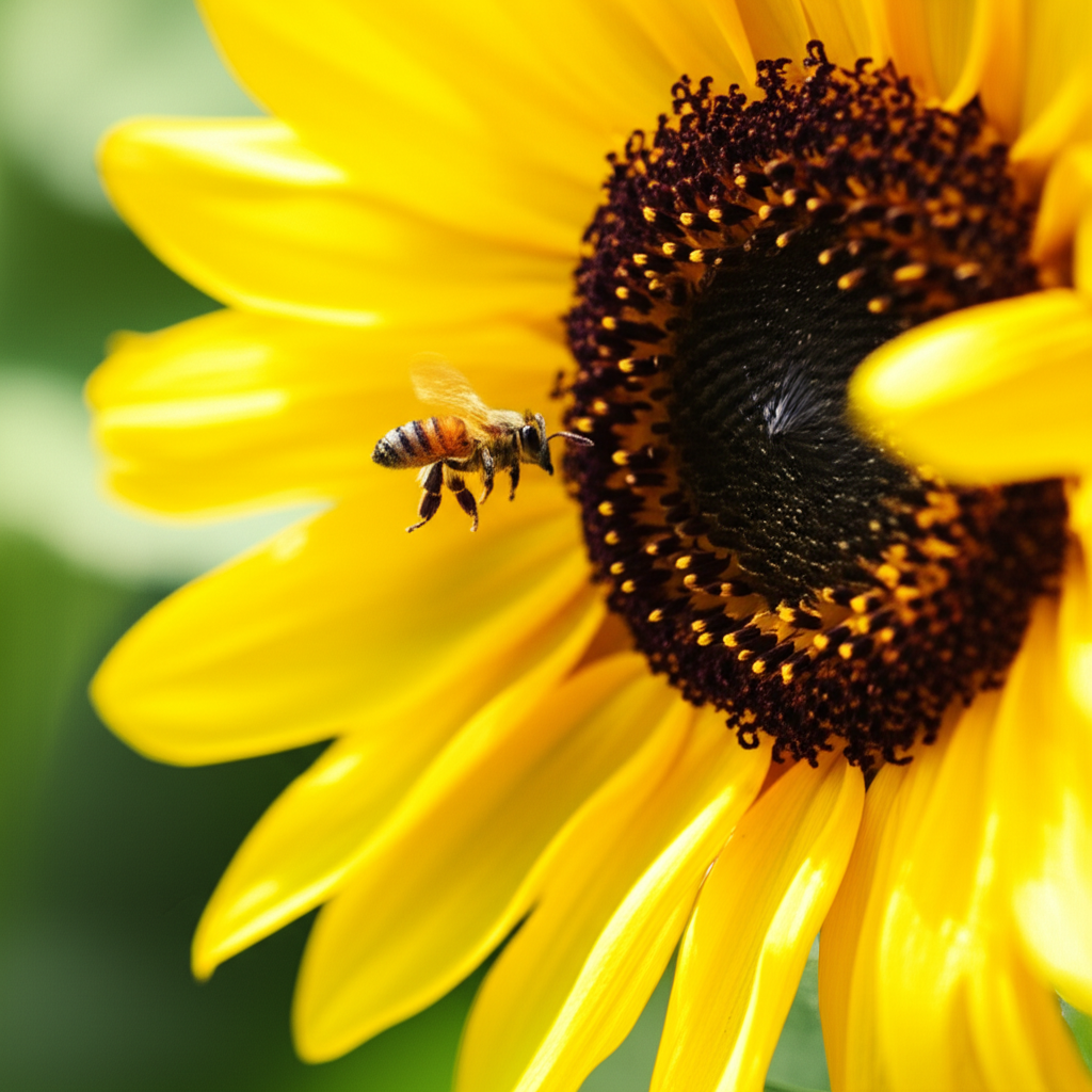 Contoh Prompt Membuat Gambar Lebah hinggap di bunga matahari menggunakan AI DALL·E 3
