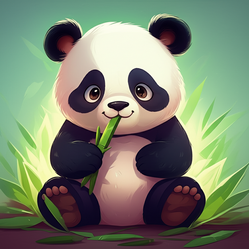 Contoh Prompt Membuat Gambar Panda lucu sedang makan bambu menggunakan AI Leonardo AI