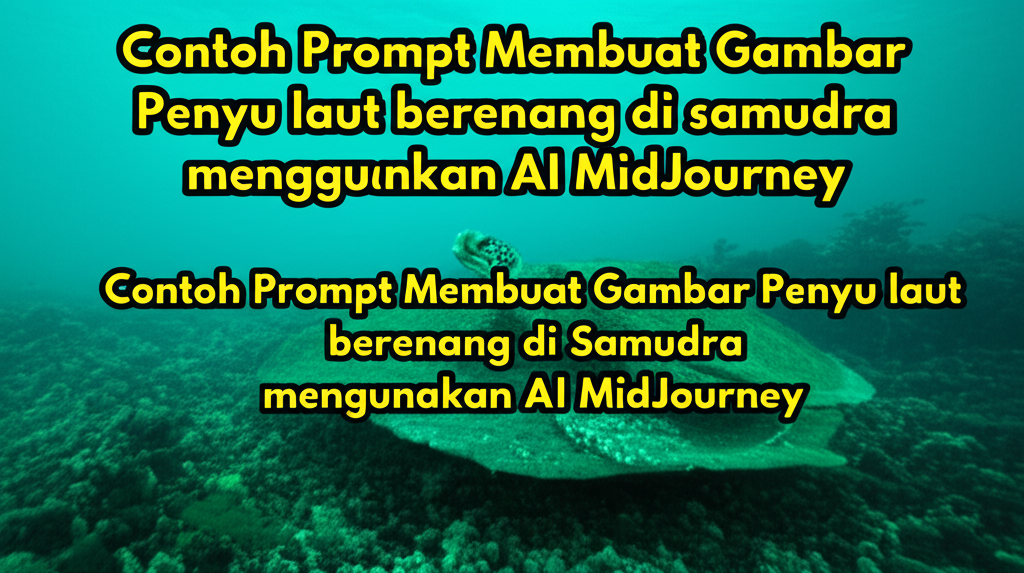 Contoh Prompt Membuat Gambar Penyu laut berenang di samudra menggunakan AI MidJourney Contoh Prompt Membuat Gambar Penyu laut berenang di samudra menggunakan AI MidJourney