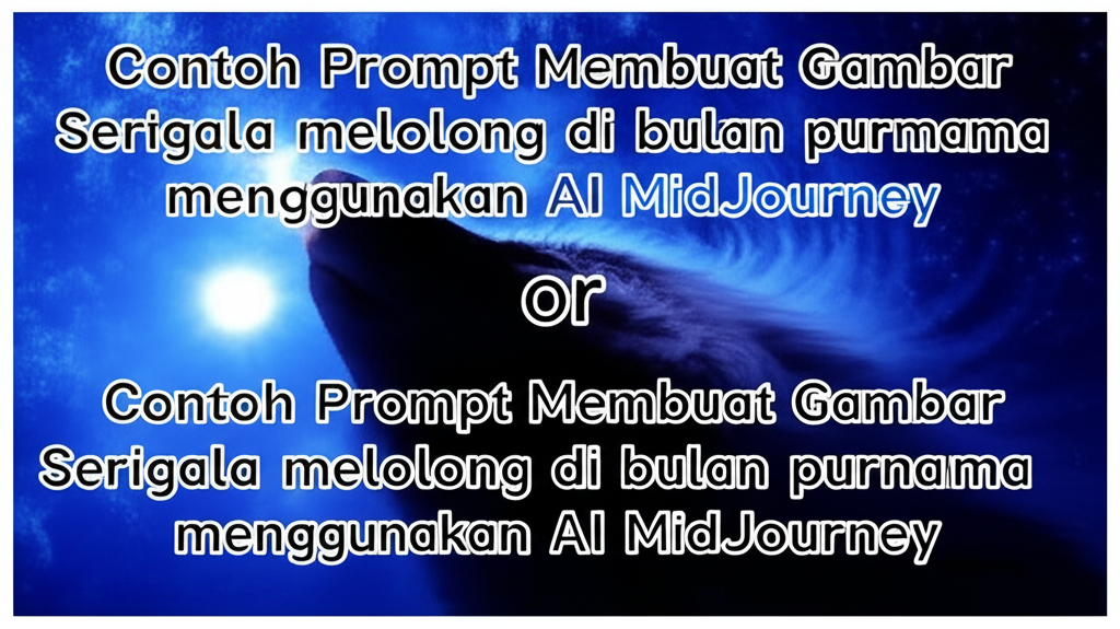 Contoh Prompt Membuat Gambar Serigala melolong di bulan purnama menggunakan AI MidJourney