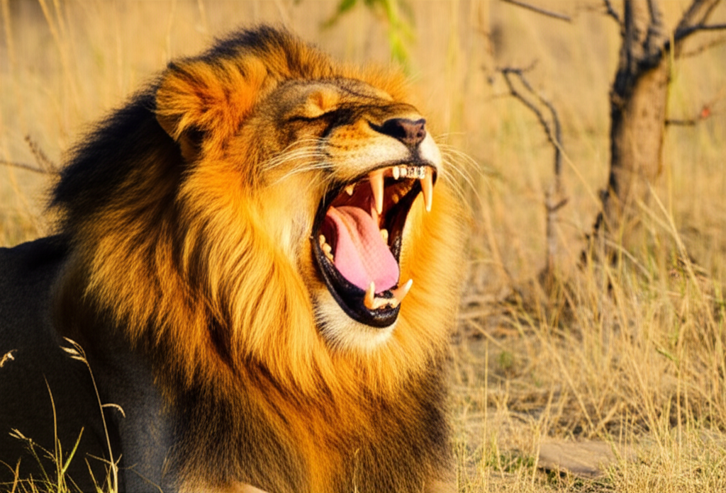 Contoh Prompt Membuat Gambar Singa jantan mengaum di savana menggunakan AI DALL·E 3 Contoh Prompt Membuat Gambar Singa jantan mengaum di savana menggunakan AI DALL·E 3