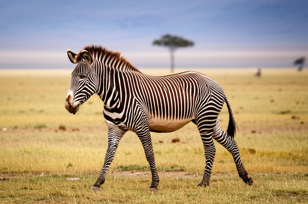 Contoh Prompt Membuat Gambar Zebra berjalan di sabana menggunakan AI MidJourney Contoh Prompt Membuat Gambar Zebra berjalan di sabana menggunakan AI MidJourney